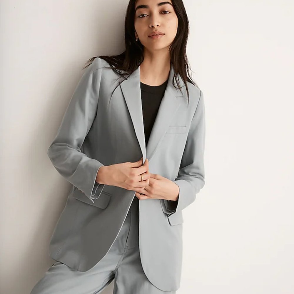 NWT Madewell Larsen Blazer in Drapeweave, Overcast, Size XS